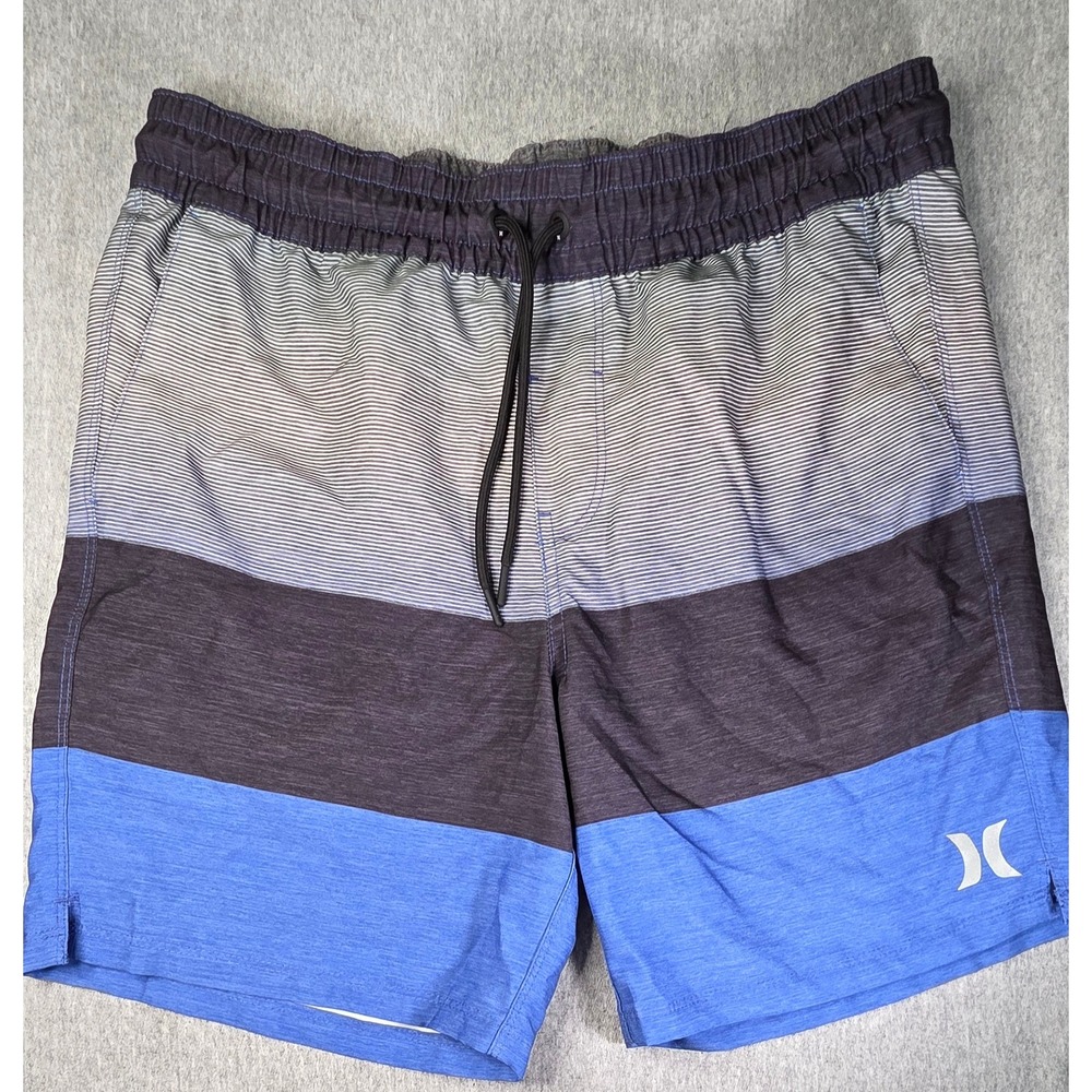 Hurley Mens Board Shorts Blue Striped Colorblock Swim Trunks LargeHSP21VMS-02031